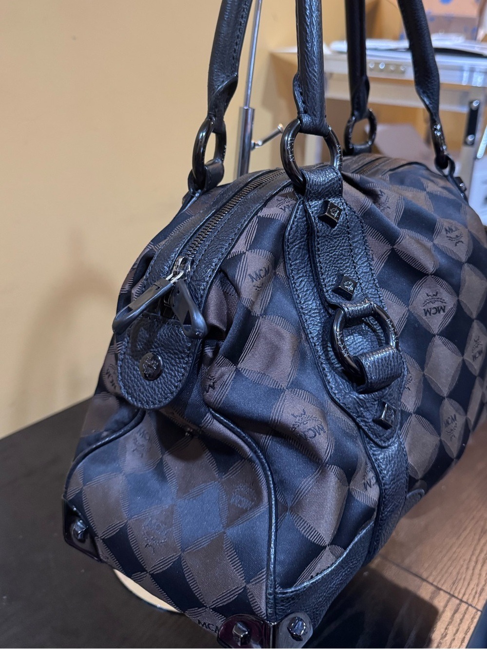 MCM Harlequin Diamond Signature Jacquard Canvas and Leather Satchel - Picture 5 of 15